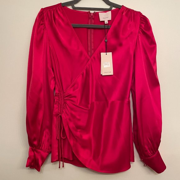 NWT cinq a sept 'Dorothea' silk raspberry blouse S - Picture 5 of 7